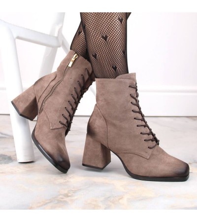 Suede ankle boots with laces and zipper Potocki W WOL191B brown
