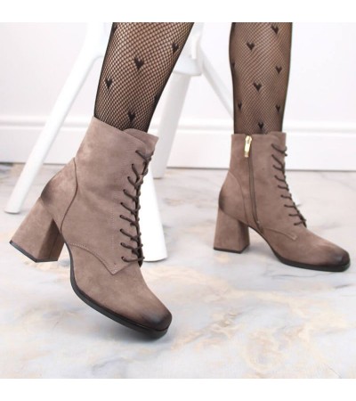 Suede ankle boots with laces and zipper Potocki W WOL191B brown