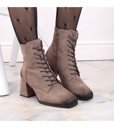 Suede ankle boots with laces and zipper Potocki W WOL191B brown