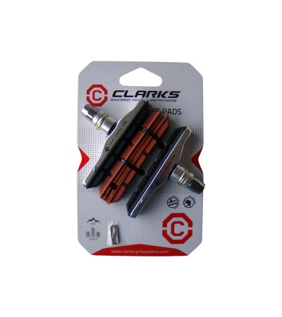 Klocki hamulcowe CLARKS CP513, 72mm, Obudowa aluminiowa, Warunki Suche i Mokre, MTB, XTR V-brake, Czarne + 2x wkładki czerwone