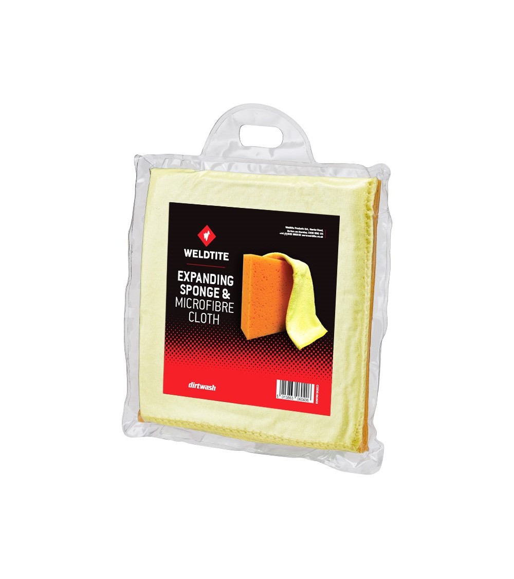 Gąbka i ścierka z mikrofibry WELDTITE DIRTWASHExpanding Sponge & Microfibre Cloth