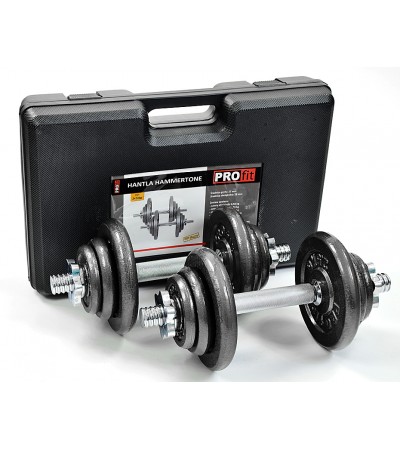 Hantle żeliwne 2x10 kg Profit Hammertone w walizce DK 4135