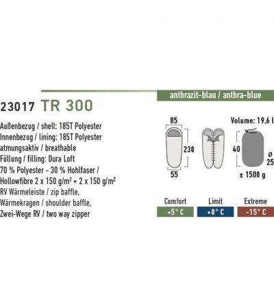 Śpiwór High Peak TR 300 230x85x55cm antracytowo niebieski 23017