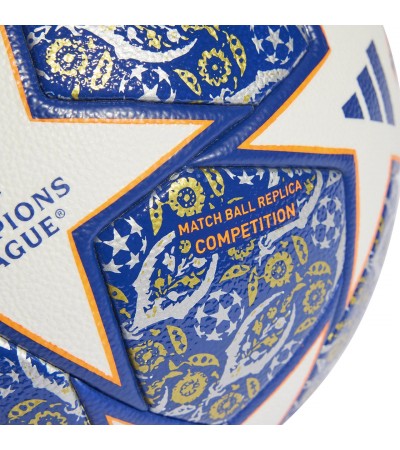 Piłka nożna adidas UCL Competition Istanbul biało-niebiesko-pomarańczowa HU1579