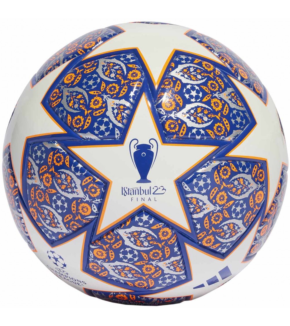 Piłka nożna adidas Junior UCL 350 League Istanbul biało-niebiesko-pomarańczowa HT9008