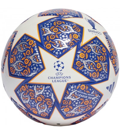 Piłka nożna adidas Junior UCL 350 League Istanbul biało-niebiesko-pomarańczowa HT9008