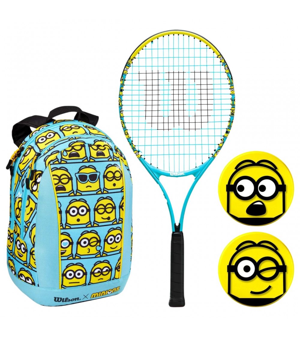 Rakieta do tenisa ziemnego Wilson Minions 2.0 Junior Kit 25 z plecakiem 3 7/8 niebiesko-żółta WR097510F