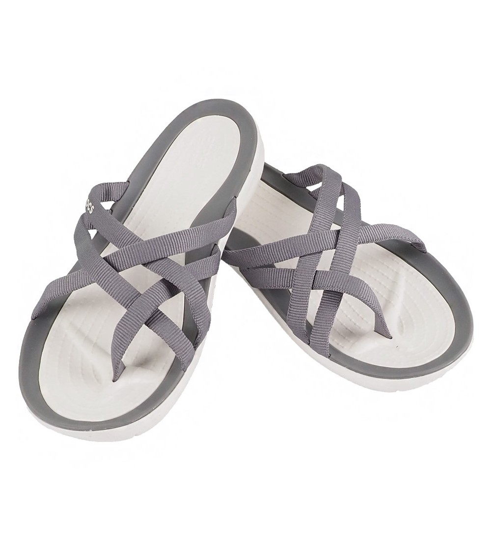 Klapki damskie Crocs Swiftwater Webbing Flip W jasny szary 205479 OCT