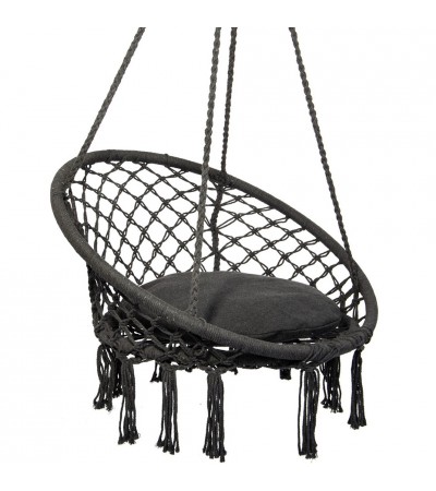 Hamak ażurowy fotel wiszący 80x60 cm z poduszką szary 1031347