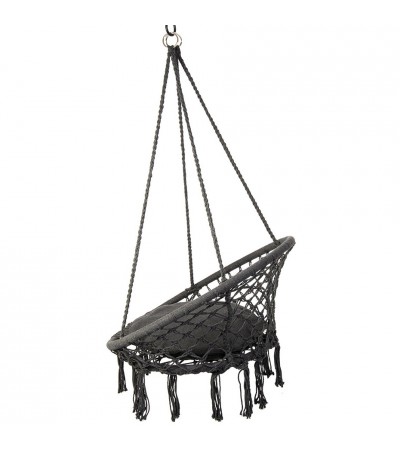 Hamak ażurowy fotel wiszący 80x60 cm z poduszką szary 1031347