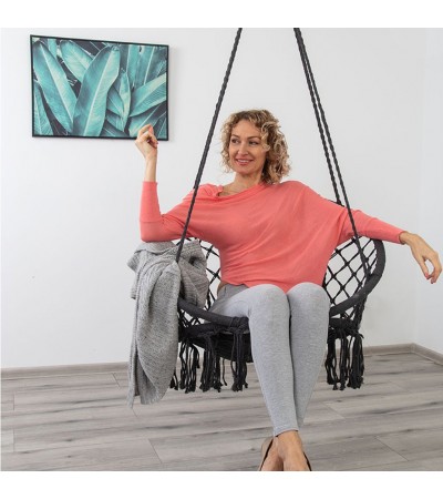 Hamak ażurowy fotel wiszący 80x60 cm z poduszką szary 1031347
