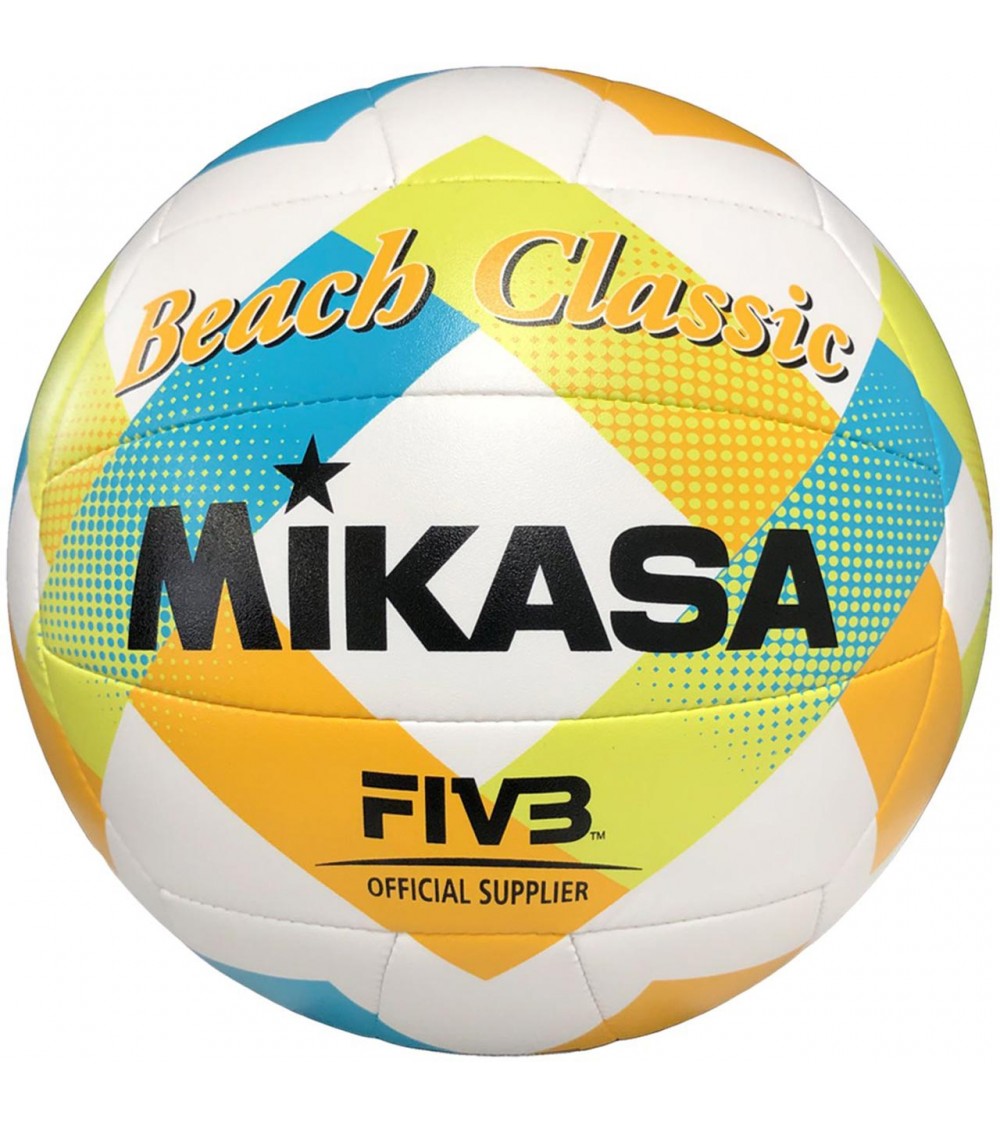 Piłka siatkowa plażowa Mikasa Beach Classic biało-żółto-niebieska BV543C-VXA-LG