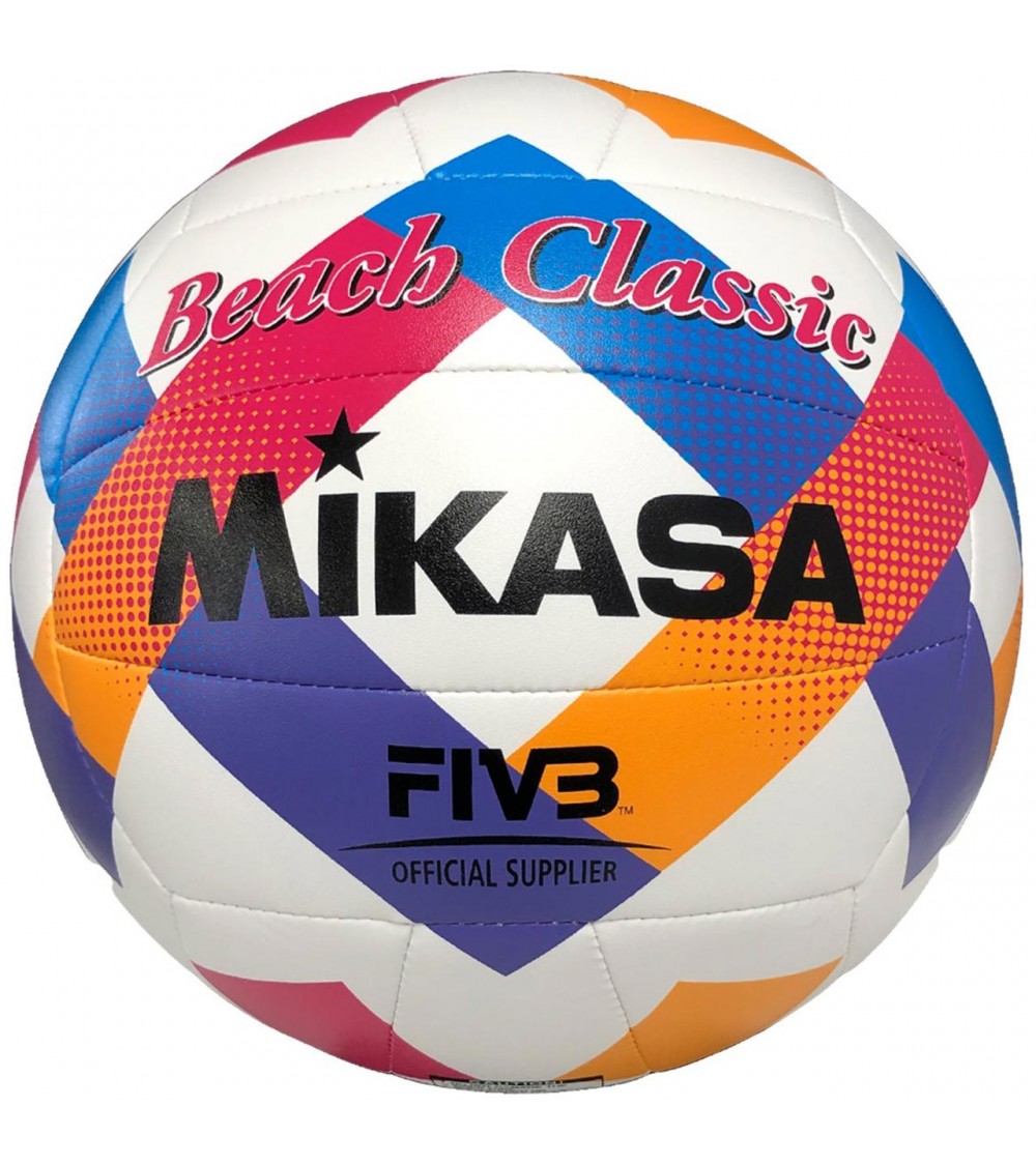 Piłka siatkowa plażowa Mikasa Beach Classic biało-niebiesko-różowa BV543C-VXA-O