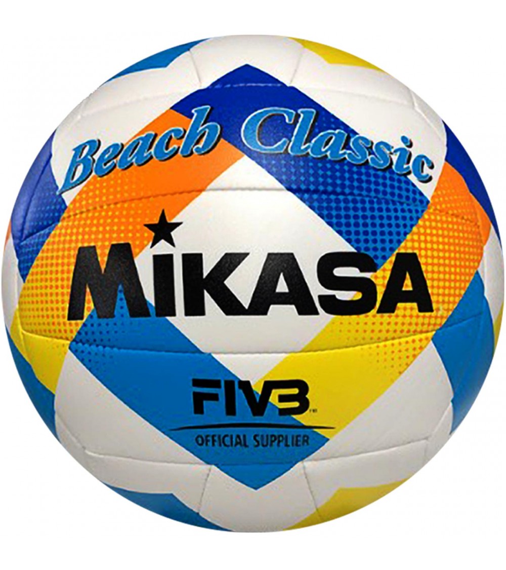 Piłka siatkowa plażowa Mikasa Beach Classic biało-niebiesko-żółta BV543C-VXA-Y